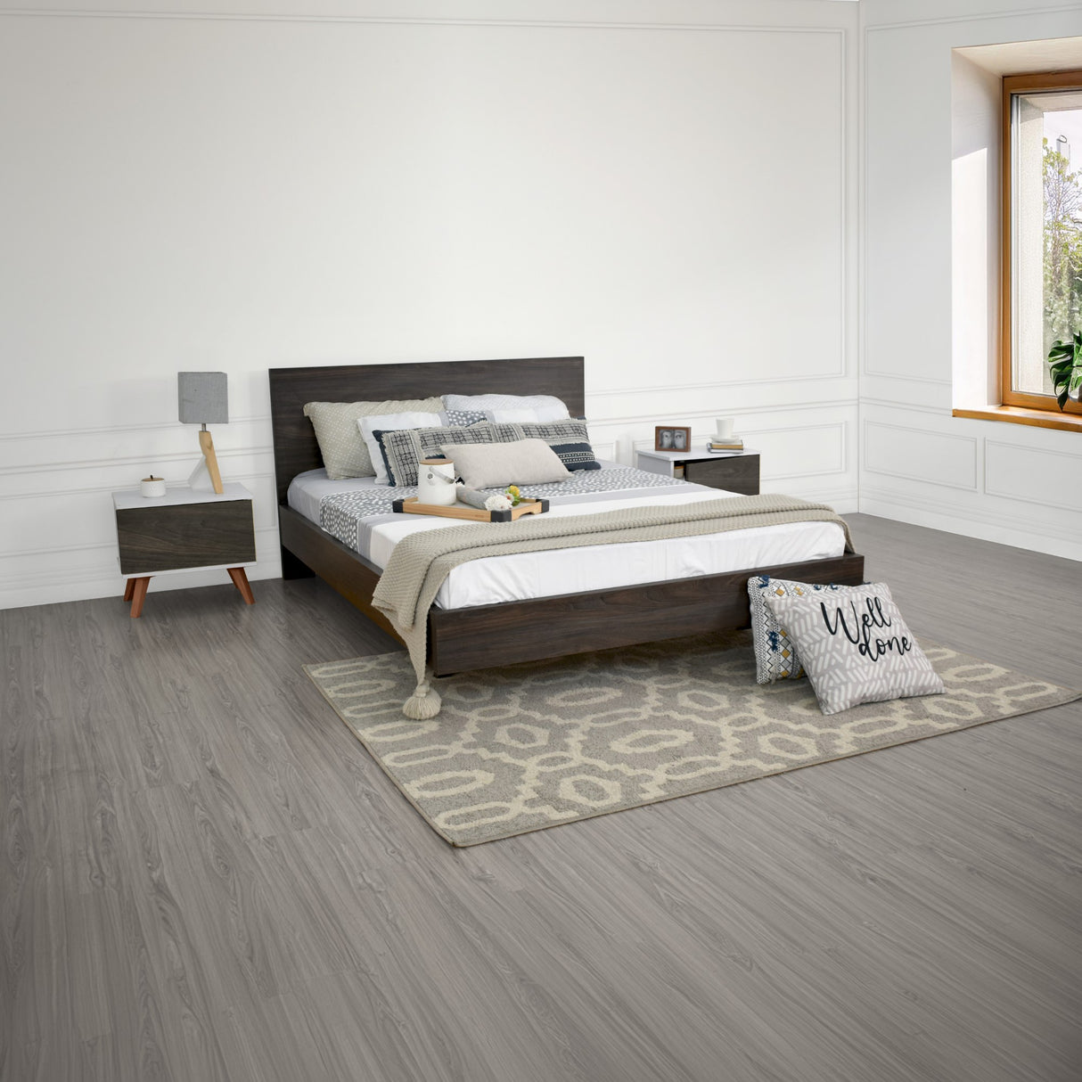 Cama Libia Tabaco y Matiz Wengue 166x90cm para Colchón Queen 160 X 190 Cm con Cabecero