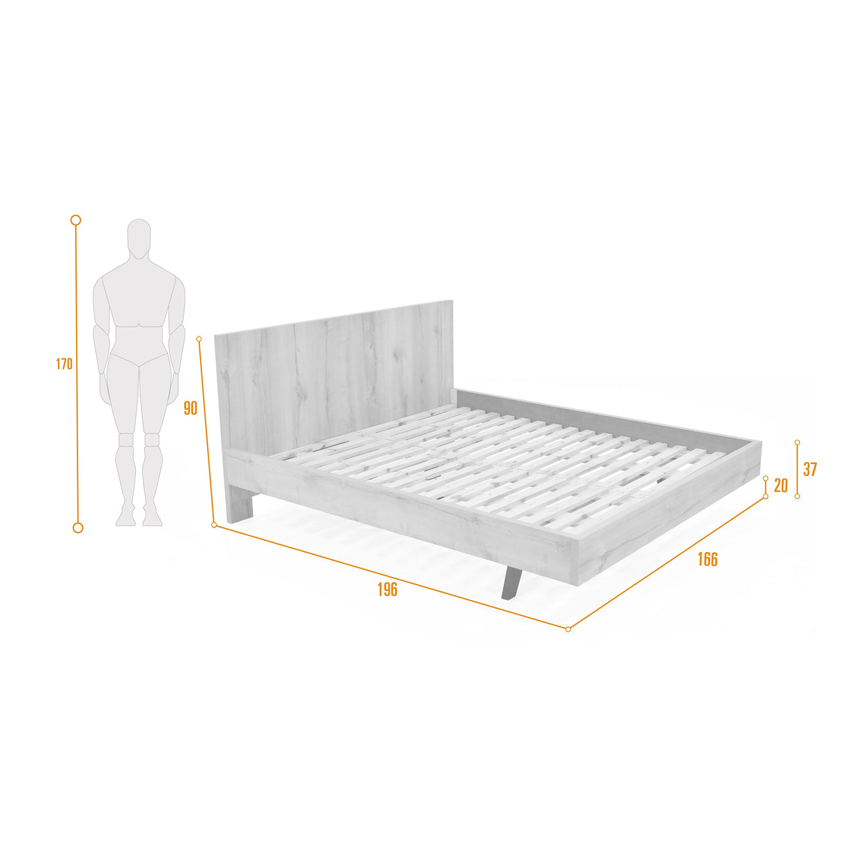 Cama Libia Duna y Matiz Wengue 166x90cm para Colchón Queen 160 X 190 Cm con Cabecero