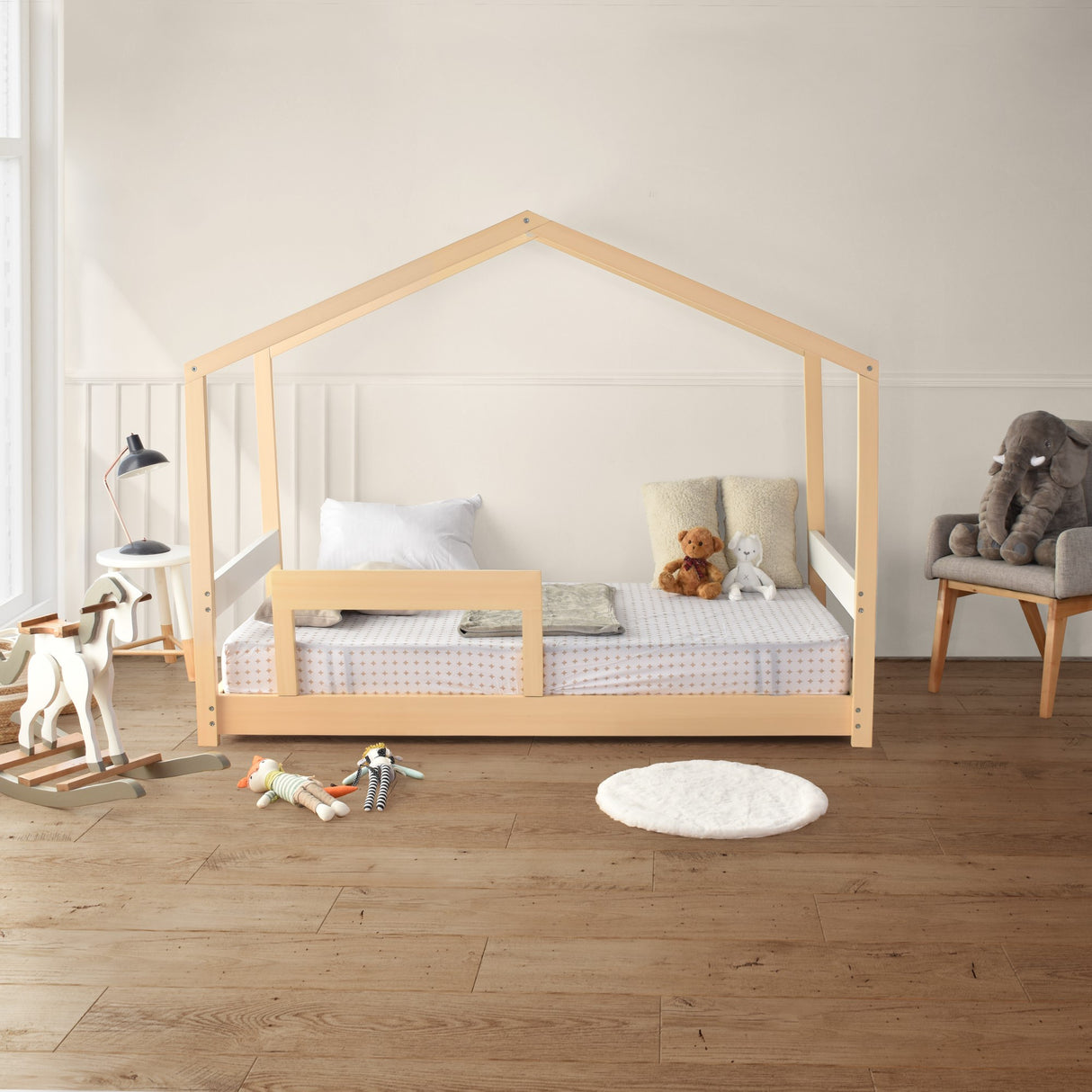 Cama Infantil Twist Blanco y Matiz Natural 108x160cm para Colchón Sencillo 100 X 190 Cm sin Cabecero