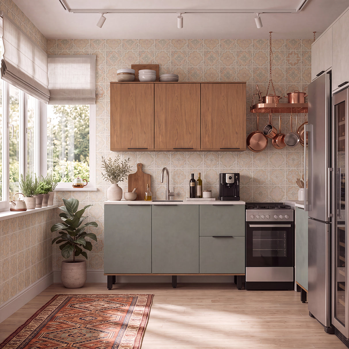 Cocina Sicilia Natural y Olivia 120x163cm con Cuatro Puertas sin Mesón y Sin Estufa
