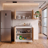 Cocina Zurich Blanco y Fresno 100x49cm con Mesón de Acero Inoxidable y sin Estufa