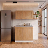 Cocina Zurich Blanco y Fresno 100x49cm con Mesón de Acero Inoxidable y sin Estufa