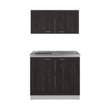 Cocina Zurich Blanco y Nogal 100x49cm con Mesón de Acero Inoxidable y sin Estufa