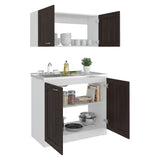 Cocina Zurich Blanco y Nogal 100x49cm con Mesón de Acero Inoxidable y sin Estufa