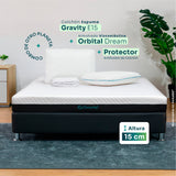 Combo Colchón Enrollado Gravity E15 Blanco Semidoble 120 X 190 Cm Ortopedico Firmeza Medio con Dos Almohadas Orbital Dream y Un Protector de Colchón