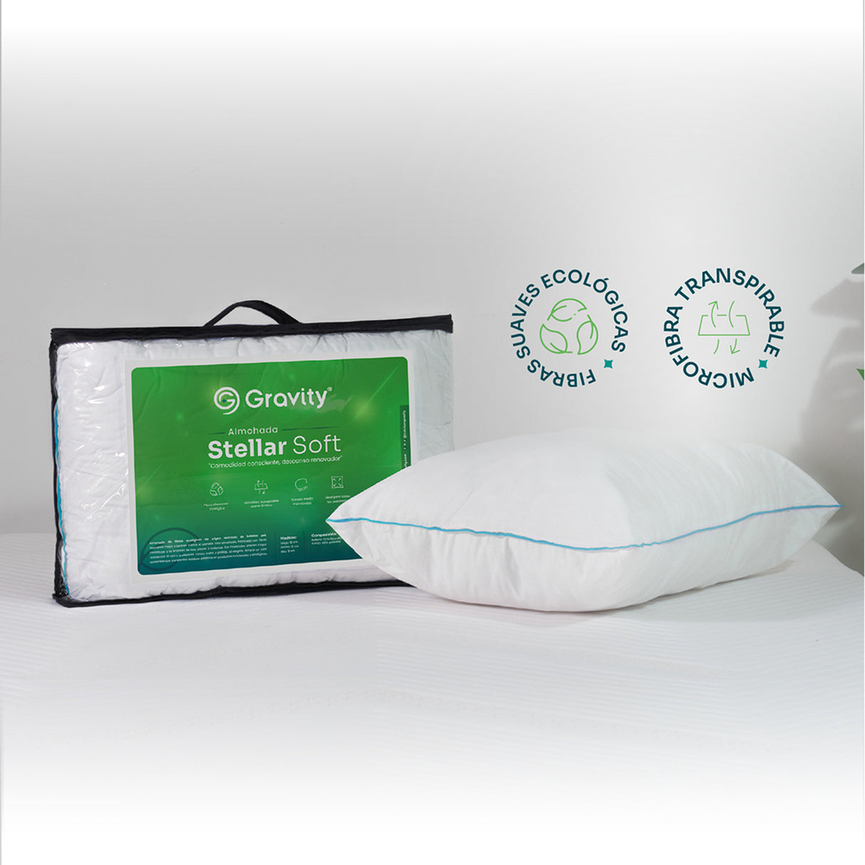 Combo Colchón Enrollado Gravity E15 Blanco Semidoble 120 X 190 Cm Ortopedico Firmeza Medio con Dos Almohada Stellar Soft y Un Protector de Colchón