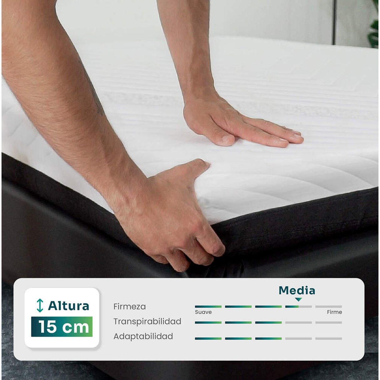 Combo Colchón Enrollado Gravity E15 Blanco Doble 140 X 190 Cm Ortopedico Firmeza Medio con Dos Almohada Stellar Soft y Un Protector de Colchón