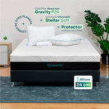 Combo Colchón Enrollado Gravity P24 Blanco Queen 160 X 190 Cm Ortopedico Firmeza Medio con Dos Almohada Stellar Soft y Un Protector de Colchón