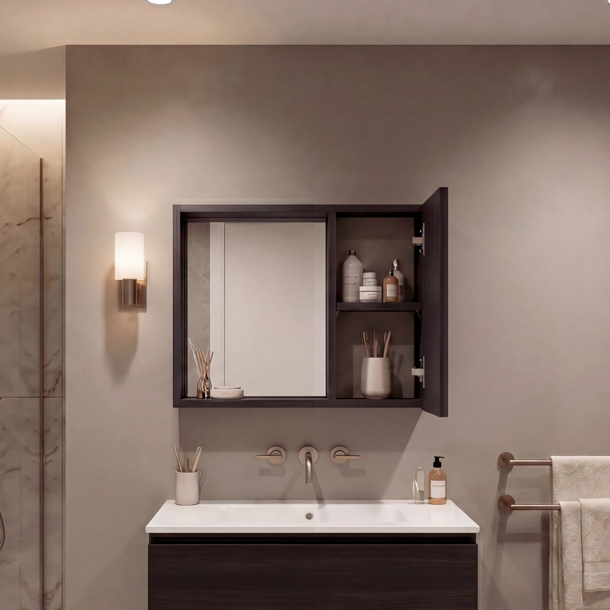Gabinete de Baño Alessi Wengue 50.5x40.3cm con Una Puerta y con Espejo
