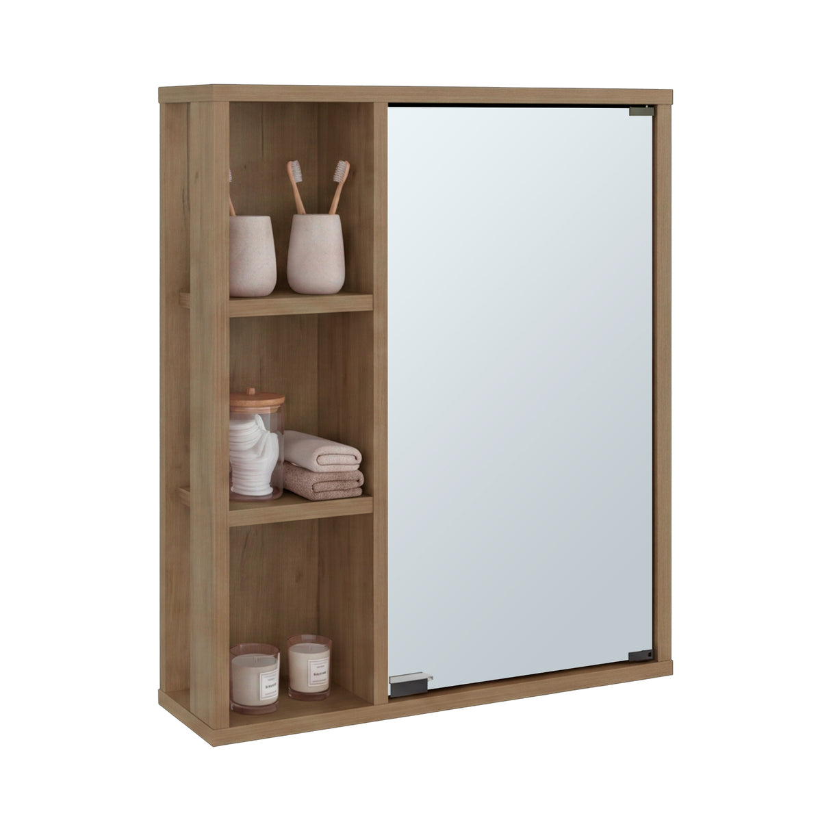 Gabinete de Baño Berkel Fresno Europeo 50x60cm con Una Puerta Cuatro Entrepaños y con Espejo