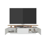 Rack de TV Serena Blanco y Fresno Europeo 180x51.1cm para TV Hasta 65" Pulgadas con Un Cajón y con Tres Compartimientos