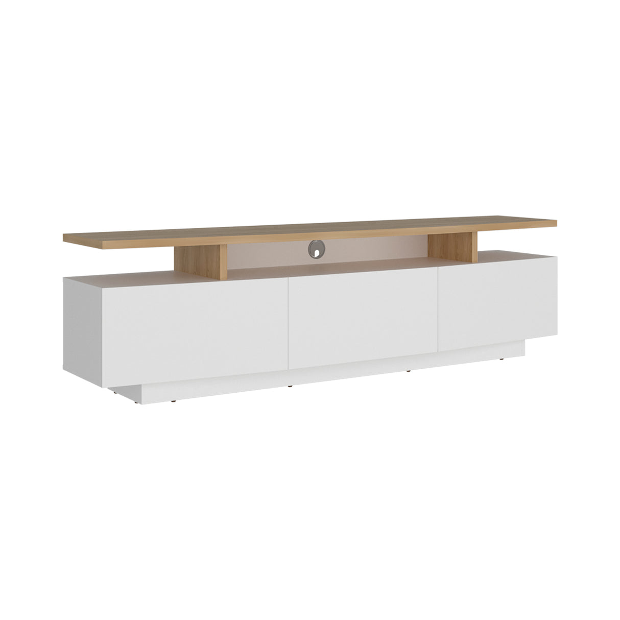 Rack de TV Serena Blanco y Fresno Europeo 180x51.1cm para TV Hasta 65" Pulgadas con Un Cajón y con Tres Compartimientos