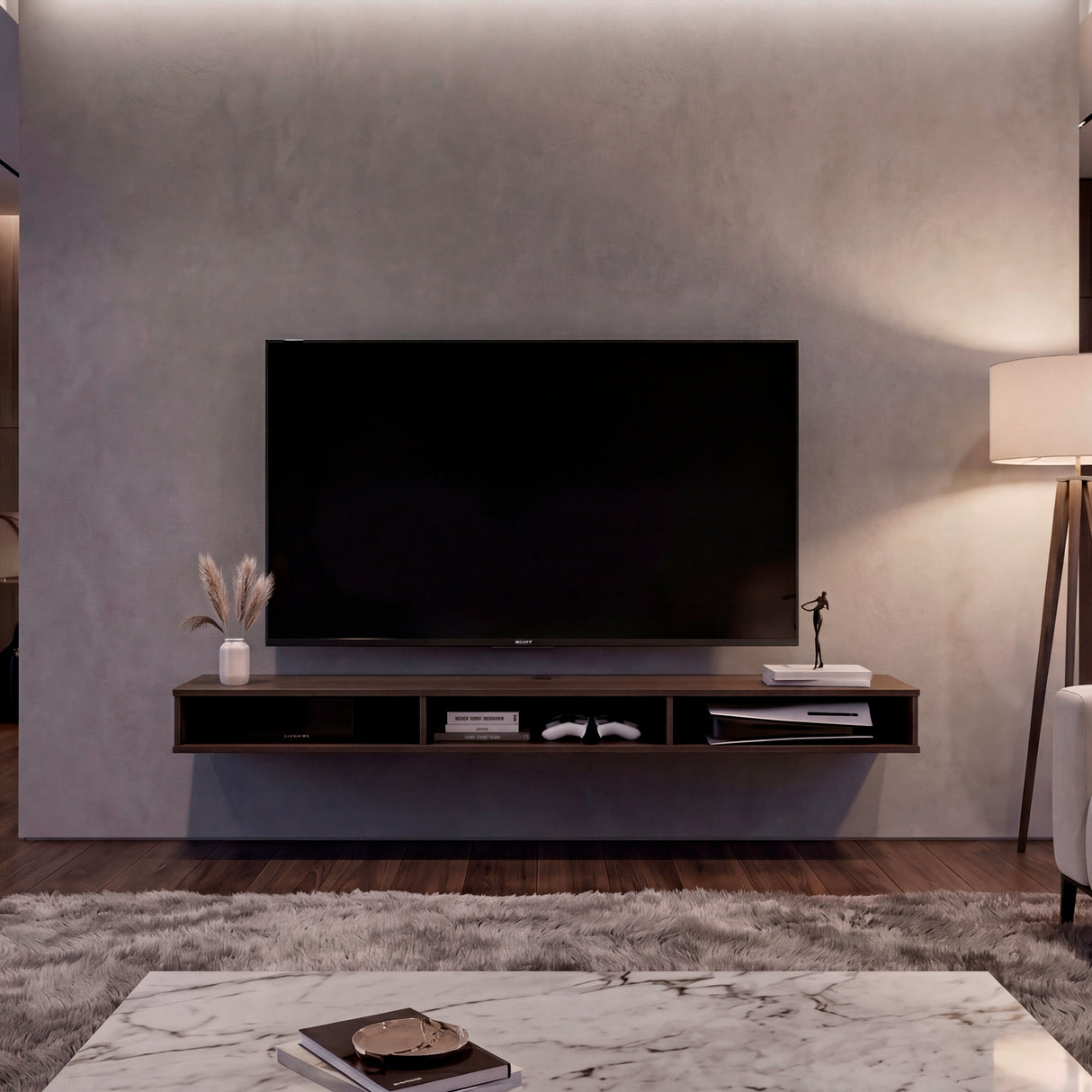 Rack de TV Luft Nogal 180x15cm para TV Hasta 75" Pulgadas y con Tres Compartimientos
