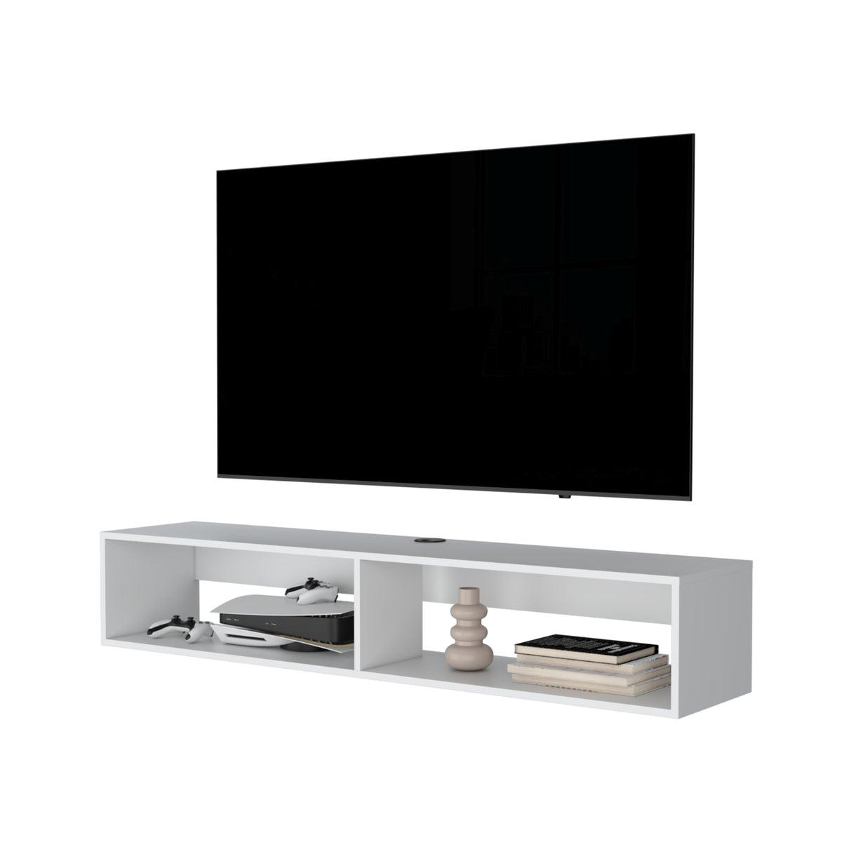 Rack de TV Flotante Blanco 150x26.5cm para TV Hasta 60" Pulgadas y con Dos Compartimientos
