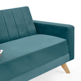 Sofá Baru Petróleo y Matiz Natural 150x82cm de Dos Puestos y con Apoya Brazos