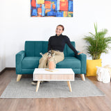 Sofá Baru Petróleo y Matiz Natural 150x82cm de Dos Puestos y con Apoya Brazos