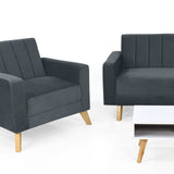 Sala Baru Gris y Matiz Natural 150x82cm de Tres Puestos con Una Poltrona y Una Mesa de Centro Barza