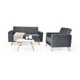 Sala Baru Gris y Matiz Natural 150x82cm de Tres Puestos con Una Poltrona y Una Mesa de Centro Nova