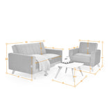 Sala Baru Gris y Matiz Natural 150x82cm de Tres Puestos con Una Poltrona y Una Mesa de Centro Nova