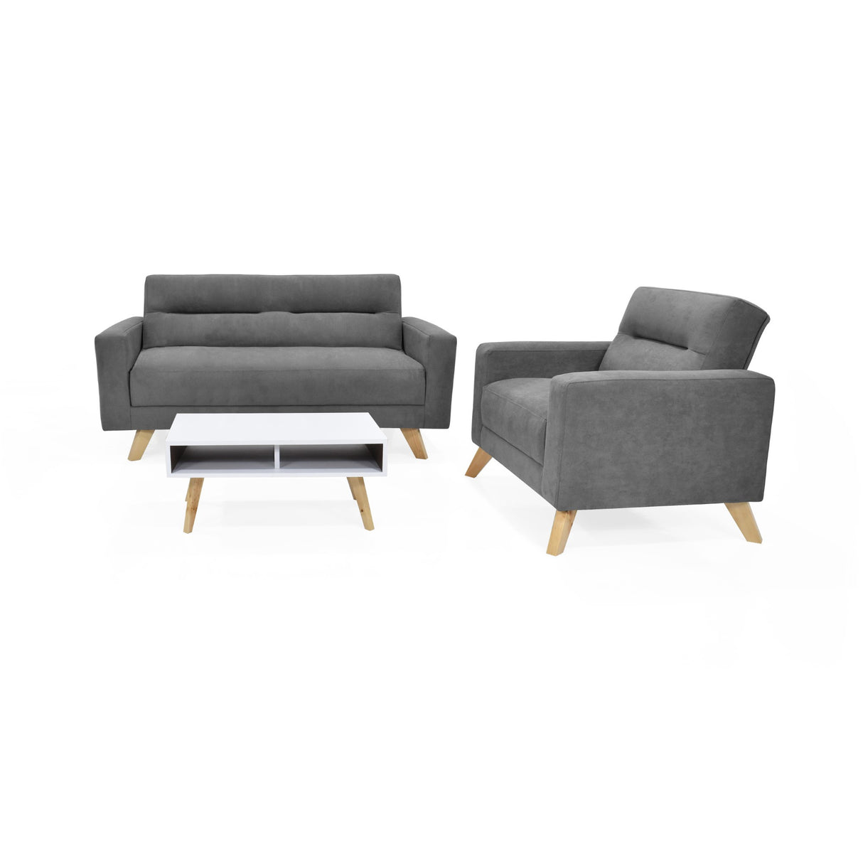 Sala Barza Gris y Matiz Natural 150x82cm de Tres Puestos y con Apoya Brazos