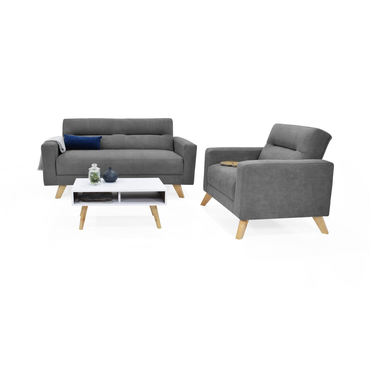 Sala Barza Gris y Matiz Natural 150x82cm de Tres Puestos y con Apoya Brazos
