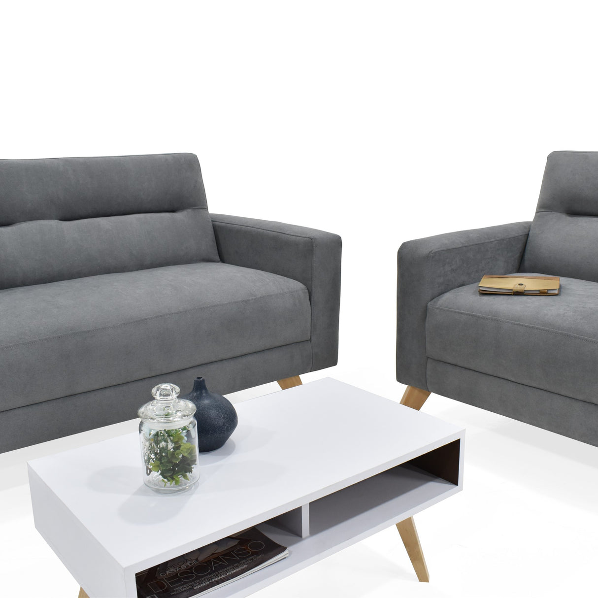 Sala Barza Gris y Matiz Natural 150x82cm de Tres Puestos y con Apoya Brazos