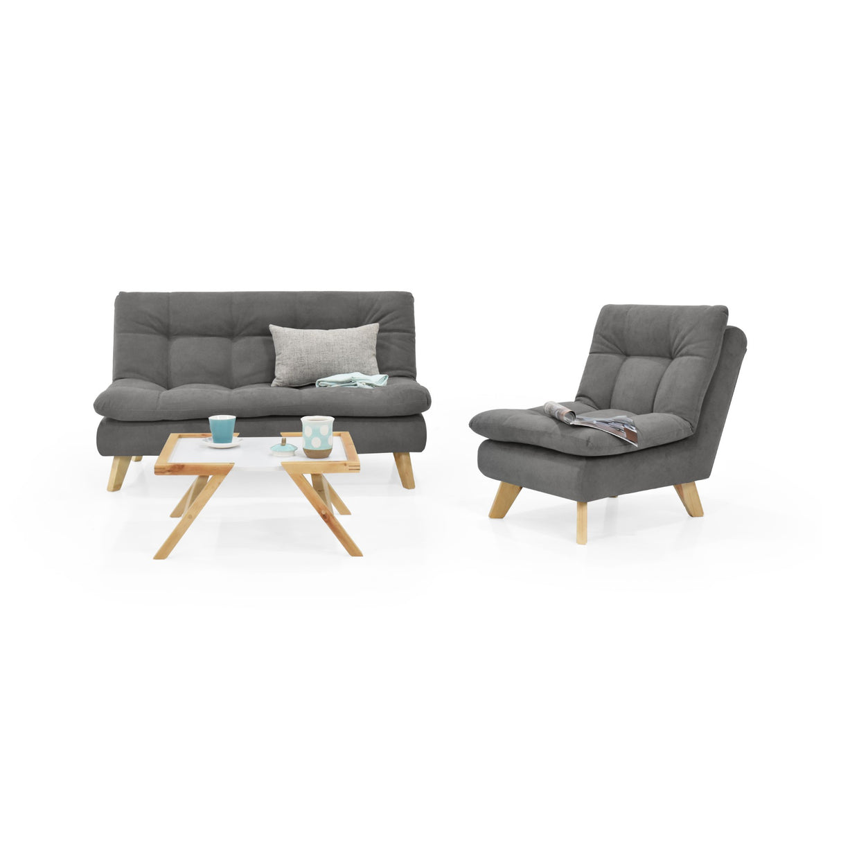 Sala Toulose Gris y Matiz Natural 140x80cm de Tres Puestos y sin Apoya Brazos