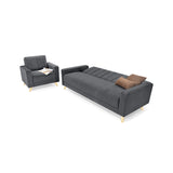 Sala Dominic Gris y Matiz Natural 206x80cm de Cuatro Puestos Reclinable y con Apoya Brazos