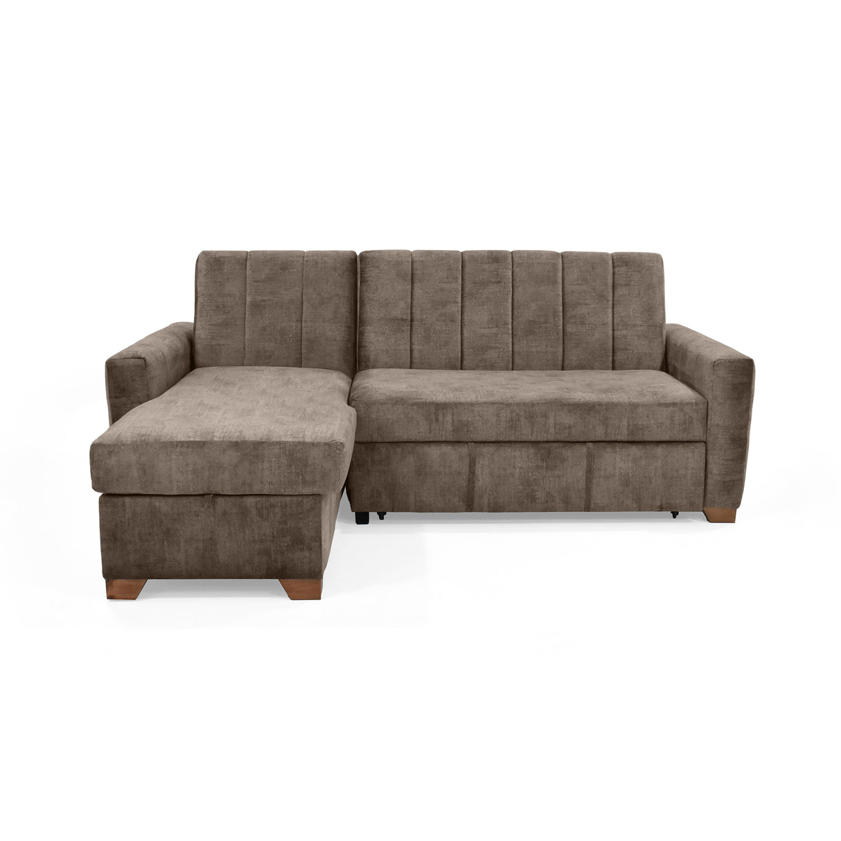 Sofá Cama en L Derecho Apolo Taupe y Matiz Caoba 220x92cm de Tres Puestos Reclinable con Almacenamiento y con Apoya Brazos