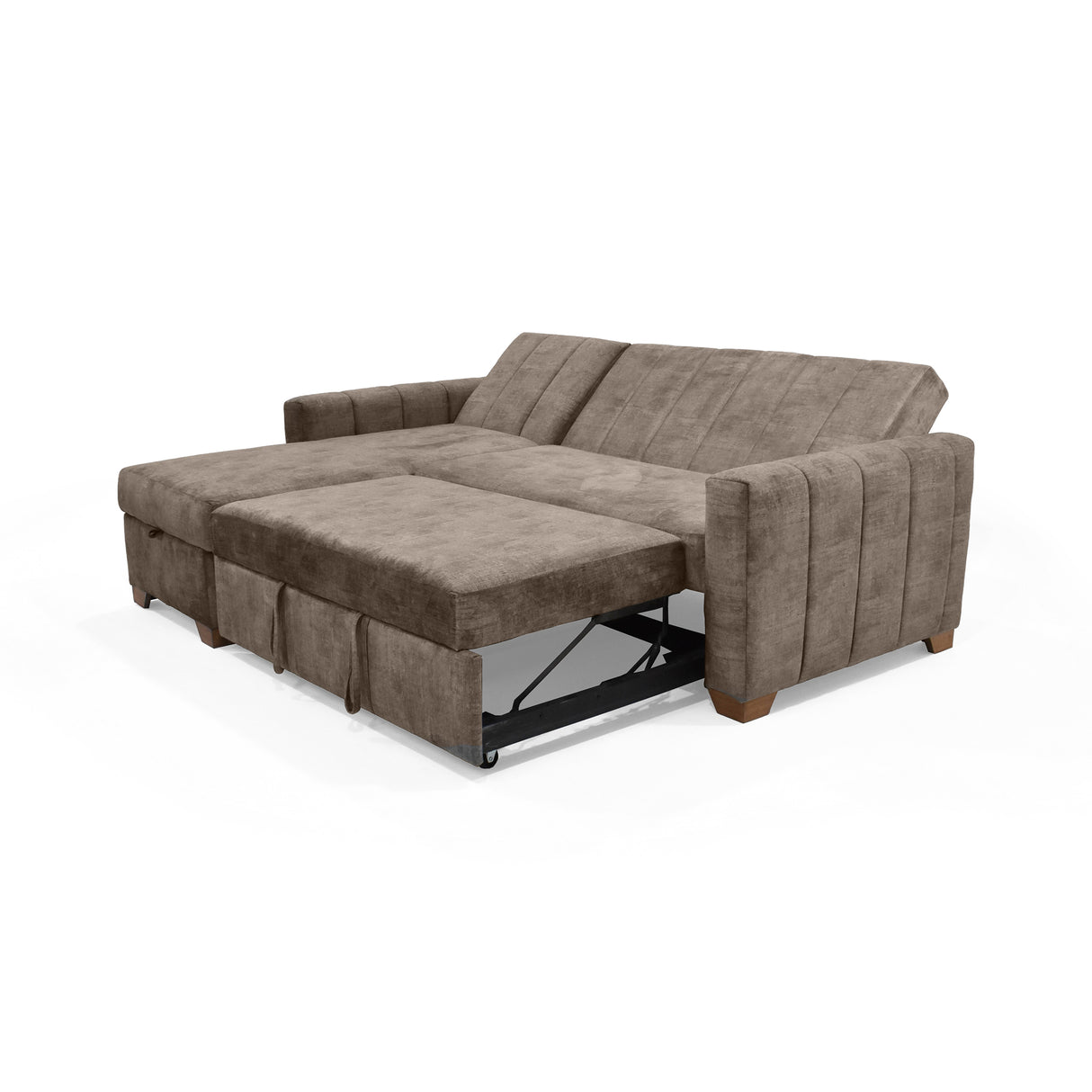 Sofá Cama en L Derecho Apolo Taupe y Matiz Caoba 220x92cm de Tres Puestos Reclinable con Almacenamiento y con Apoya Brazos