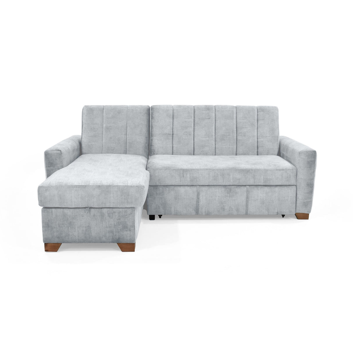 Sofá Cama en L Derecho Apolo Plata y Matiz Caoba 220x92cm de Tres Puestos Reclinable con Almacenamiento y con Apoya Brazos