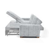 Sofá Cama en L Derecho Apolo Plata y Matiz Caoba 220x92cm de Tres Puestos Reclinable con Almacenamiento y con Apoya Brazos