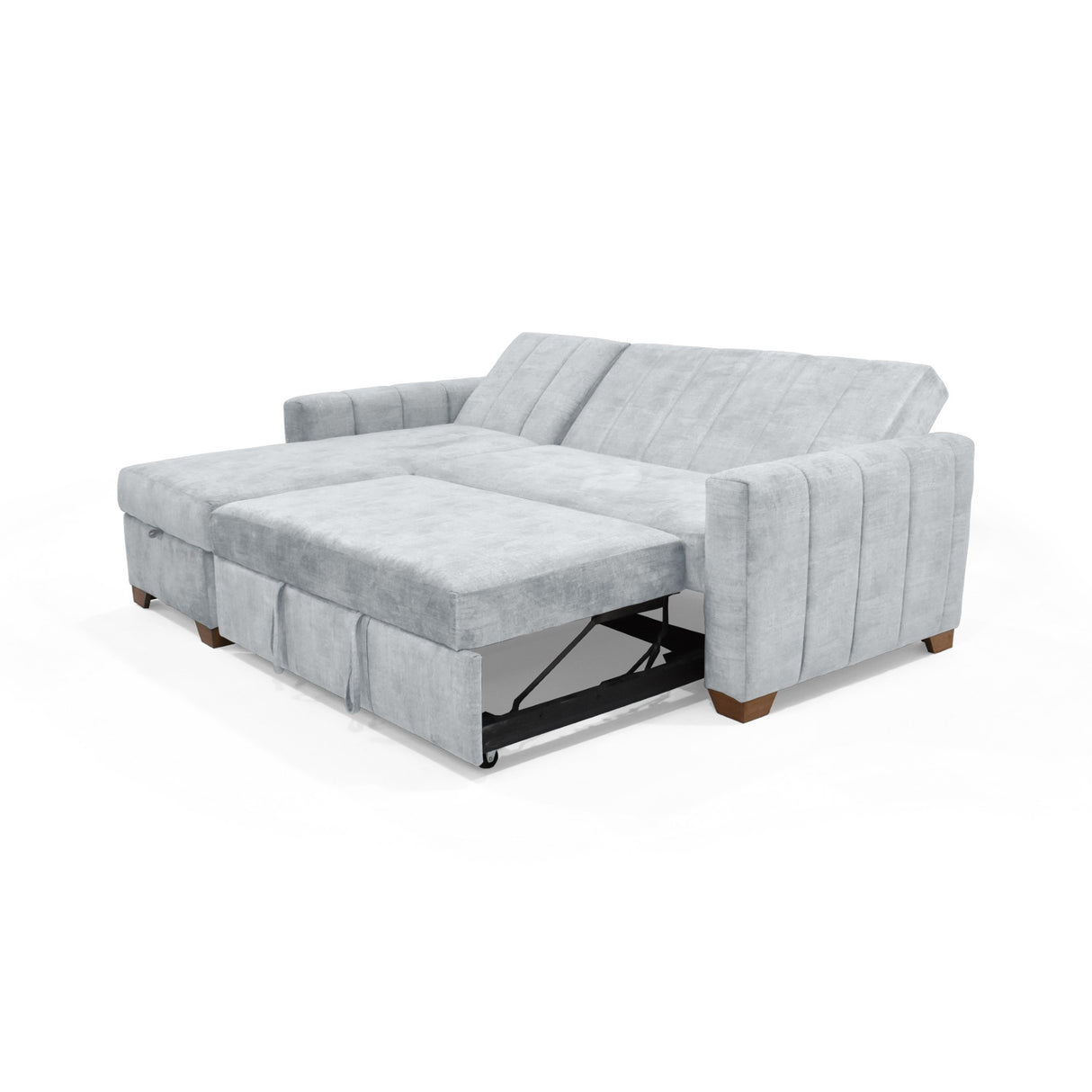 Sofá Cama en L Derecho Apolo Plata y Matiz Caoba 220x92cm de Tres Puestos Reclinable con Almacenamiento y con Apoya Brazos