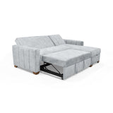 Sofá Cama en L Izquierdo Apolo Plata y Matiz Caoba 220x92cm de Tres Puestos Reclinable con Almacenamiento y con Apoya Brazos