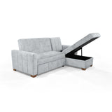 Sofá Cama en L Izquierdo Apolo Plata y Matiz Caoba 220x92cm de Tres Puestos Reclinable con Almacenamiento y con Apoya Brazos
