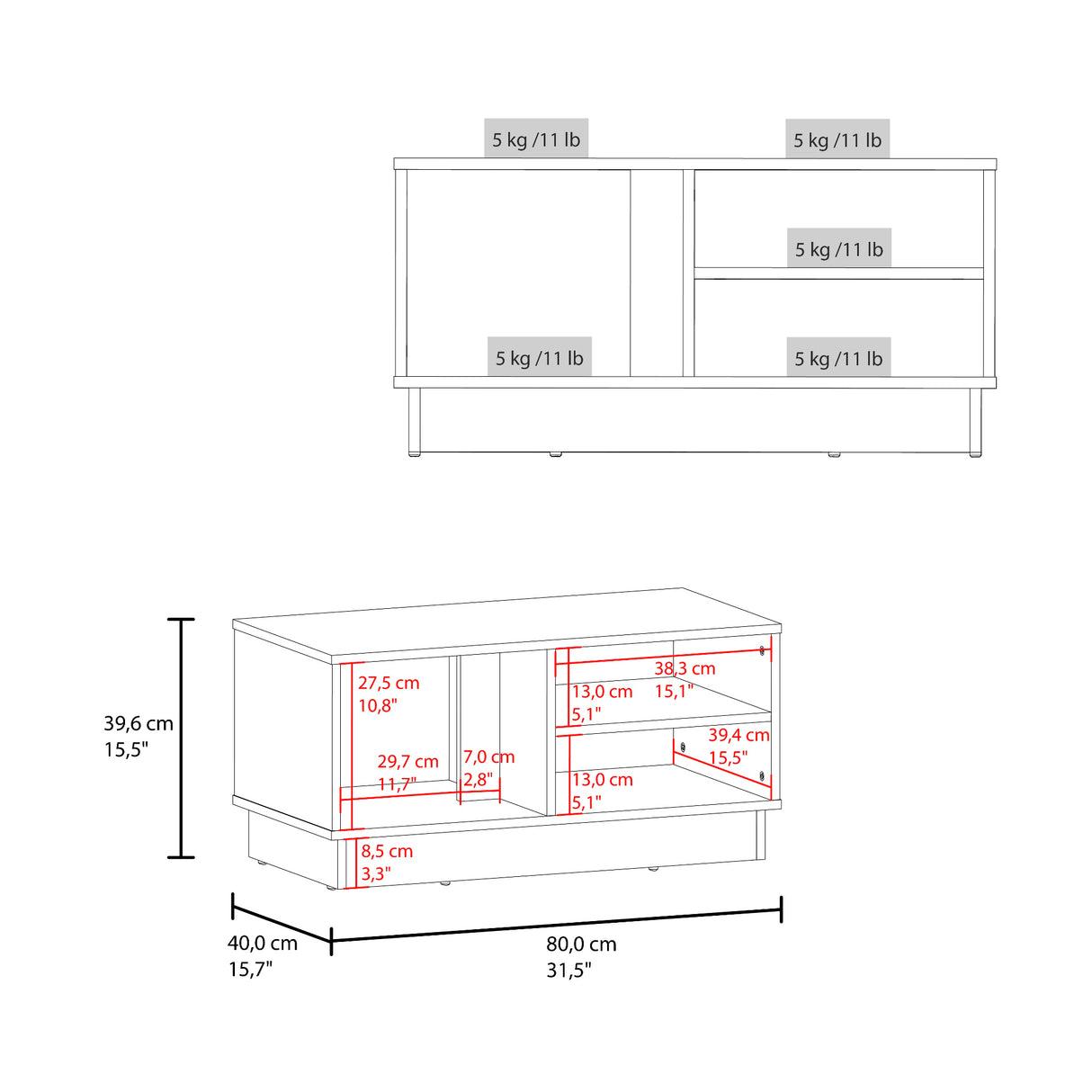 Mesa de Centro Caoba Nogal 80x39.6cm Rectangular con Compartimiento