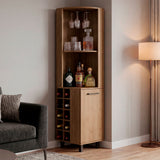 Bar Esquinero Kaia Fresno 45x180cm con Doce Compartimientos y con Diez Portabotellas