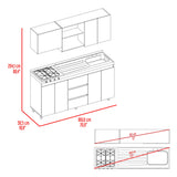 Cocina Boreal Blanco Fresno 180x210cm con Mesón de Acero Inoxidable Lado Derecho y sin Estufa