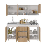 Cocina Boreal Blanco Fresno 180x210cm con Mesón de Acero Inoxidable Lado Izquierdo y sin Estufa