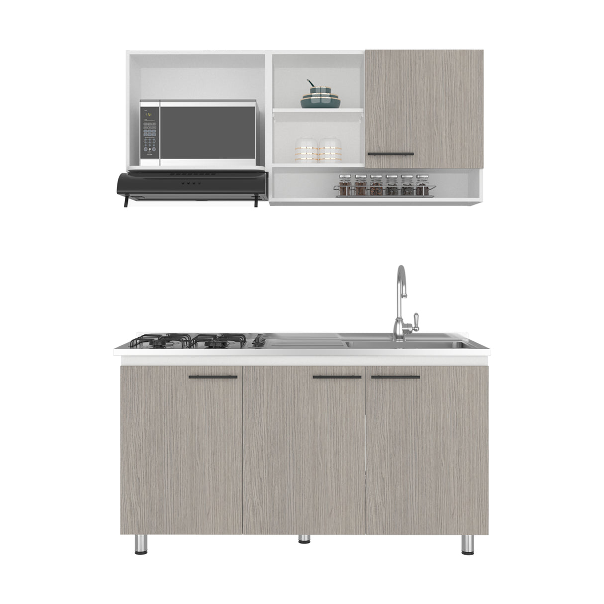 Cocina Orquidea Blanco Positano 150x210cm con Mesón de Acero Inoxidable Lado Derecho y sin Estufa