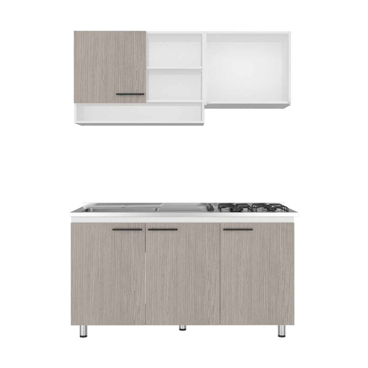 Cocina Orquidea Blanco Positano 150x210cm con Mesón de Acero Inoxidable Lado Izquierdo y sin Estufa