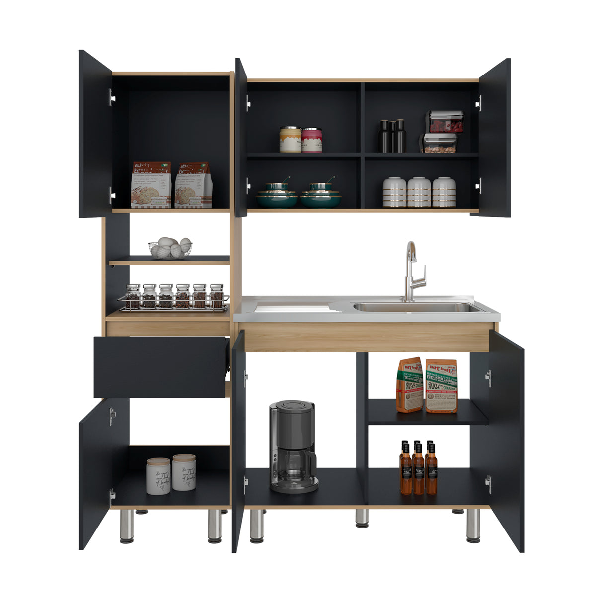 Cocina Dali Fresno y Wengue 150.2x180.5cm para Mesón Derecho sin Mesón y sin Estufa