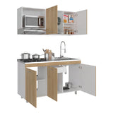 Cocina Miro Blanco y Fresno 150x210cm con Mesón de Acero Inoxidable Lado Derecho y sin Estufa