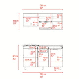 Cocina Miro Blanco y Fresno 150x210cm con Mesón de Acero Inoxidable Lado Derecho y sin Estufa
