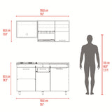 Cocina Miro Blanco y Fresno 150x210cm con Mesón de Acero Inoxidable Lado Derecho y sin Estufa
