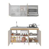 Cocina Miro Blanco y Fresno 150x210cm con Mesón de Acero Inoxidable Lado Izquierdo y sin Estufa