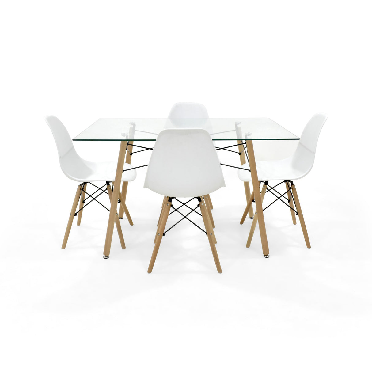 Juego de comedor Belfast Blanco y Matiz Natural 120x72cm Rectangular de Patas Cuatro Puestos con Cuatro Sillas
