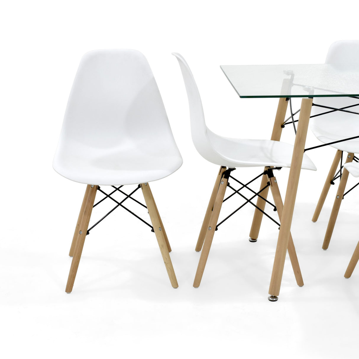 Juego de comedor Belfast Blanco y Matiz Natural 120x72cm Rectangular de Patas Cuatro Puestos con Cuatro Sillas