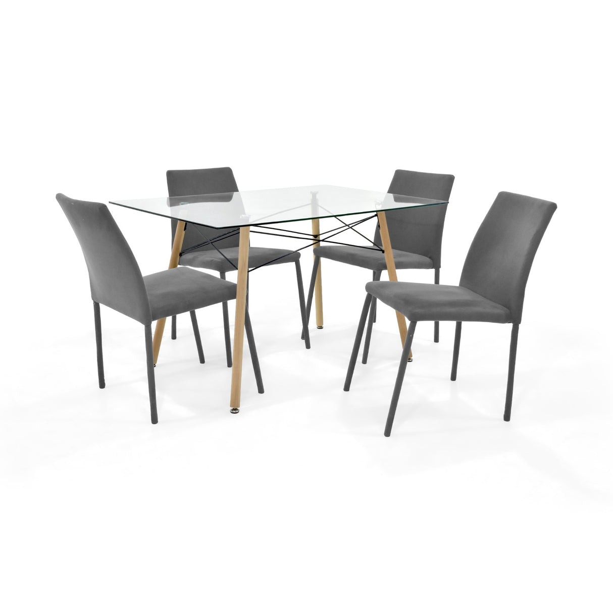 Juego de comedor Belfast Matiz Natural y Gris 120x72cm Rectangular de Patas Cuatro Puestos con Cuatro Sillas