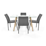 Juego de comedor Belfast Matiz Natural y Gris 120x72cm Rectangular de Patas Cuatro Puestos con Cuatro Sillas
